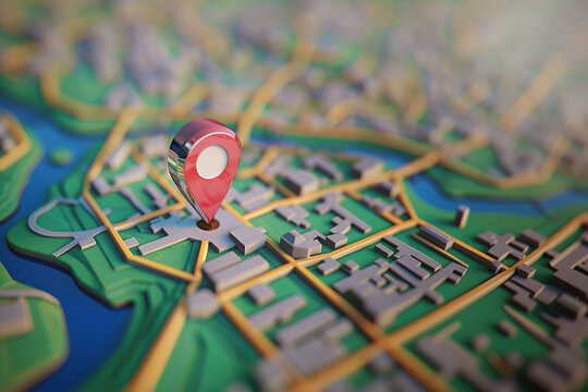 geolocation pin on a 3d map