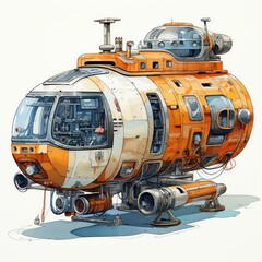 rusty retro futuristic submarine