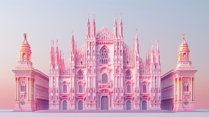 Fototapeta premium An illustration of a pink and white church with intricate details.