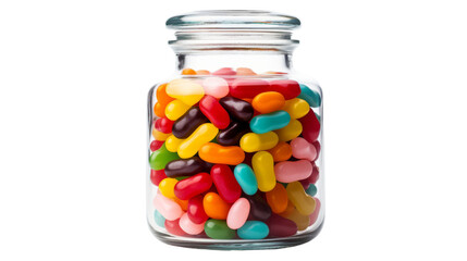A glass jar is filled to the brim with a colorful assortment of candies