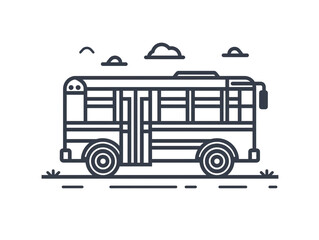 Outline the icon of a school bus on a white background. Simple and minimal design.