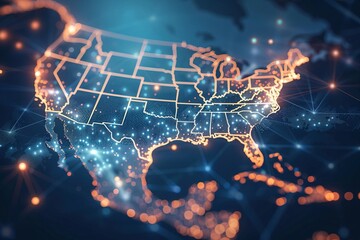 Global Connectivity: Digital Map of America,Interconnected Americas: Digital Network Map