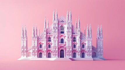 A pink and white 3D rendering of the Duomo di Milano
