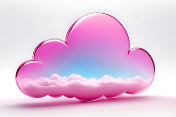 Abstract pink transparent cloud ? with white curly clouds inside, isolated on white background. Cartoon 3D illustration, gradient, mixing textures