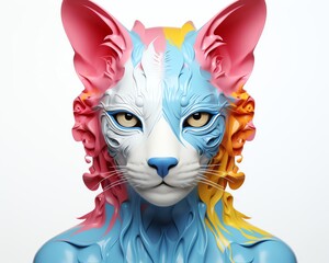 A 3D rendering of a cat wearing a colorful mask
