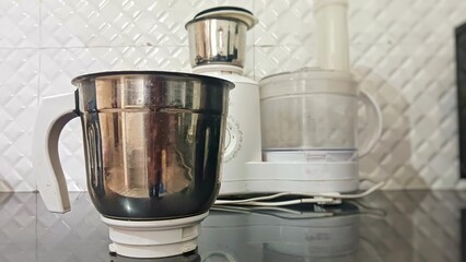 Electric Blender On Modern Kitchen Worktop. Mixer Grinder Machine. Modern kitchen machine