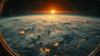 A view of the Earth from space with a sun in the sky - Powered by Adobe