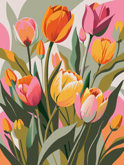 Obraz premium Colorful Spring Tulip Bouquet Illustration