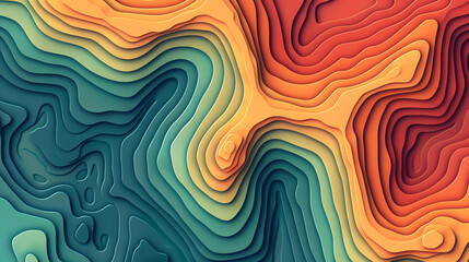 3D Topographic map background concept. Topo contour map. Rendering. 3D rendering abstract illustration. Geography. Wavy backdrop. Cartography and topology. Space surface. magic neon light curved lines
