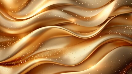 Obraz premium Abstract background with golden waves of fabric and glowing dots,luxury concept wallpaper.