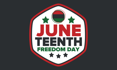 Juneteenth Independence Day. Freedom or Emancipation day. Annual american holiday, celebrated in June 19. African-American history and heritage. Poster, greeting card, banner and background. Vector