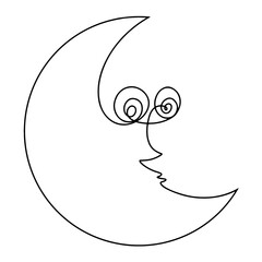 Continuous one line drawing of the moon. Vector illustration
