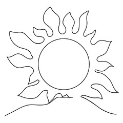 Continuous one line drawing of Sun. Doodle vector illustration