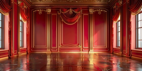 red brown with golden curtain stage with frames,