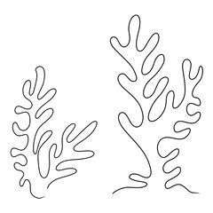 Continuous one line drawing of coral sea ocean elements. Vector illustration