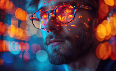 Man With Glasses and Beard Staring Into Distance