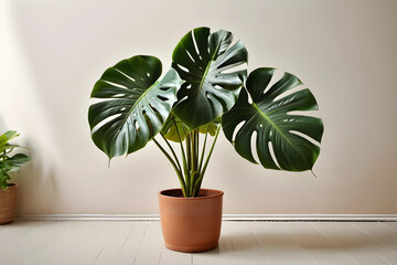 An Illustration of monstera Indoor plant in planter in the minimal room, for room decor inspiration idea.