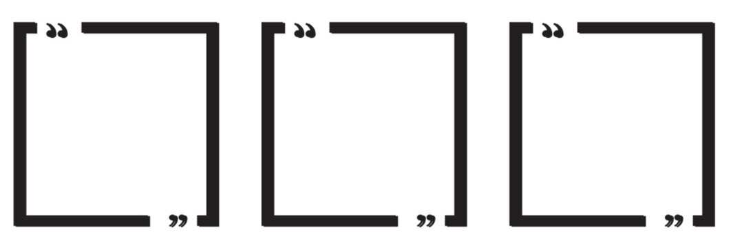 Quote box frame set. Texting quote boxes. Templates of texting black line quote frames for definition, remark, and citation design. Vector illustration