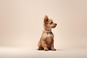 Minimalist aesthetic photo of a small dog, adorable and isolated on a neutral background, great for pet event and veterinary pro Generative AI,
