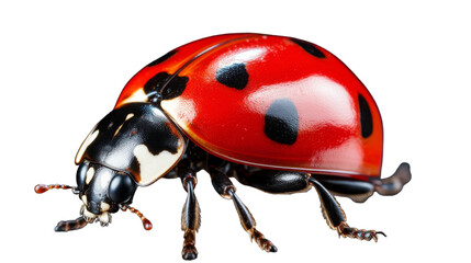 A vibrant red ladybug rests gracefully on a pure white surface - Powered by Adobe