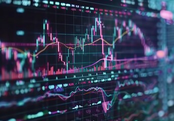 Generative AI crafts Forex chart on digital screen with statistics and market quotes