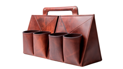 A brown leather bag holds four cups, symbolizing unity and togetherness