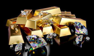 Luxury wealth concept with gold bars and diamonds - 800335983