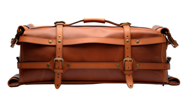 A stylish and spacious brown leather bag resting elegantly on a clean white background