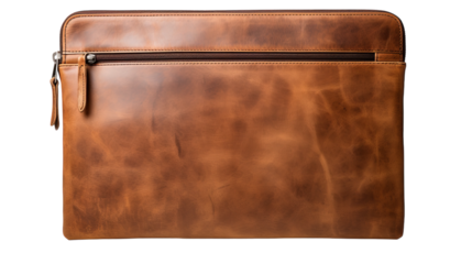 Brown leather laptop case on a white background