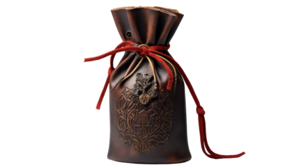 A brown bag wrapped in a vibrant red ribbon, showcasing a harmonious blend of simplicity and sophistication