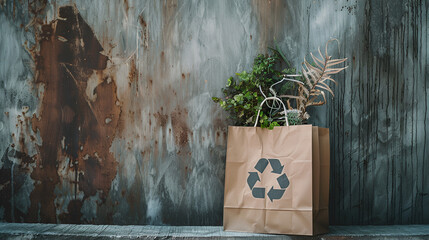 sustainability concept paper bag with logo recycle 