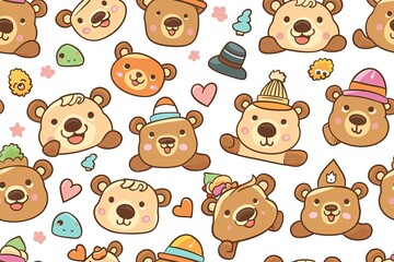 Bear Parade: Adorable Cartoon Bears in Hats,Bear Hats Galore: Playful Cartoon Bear Designs