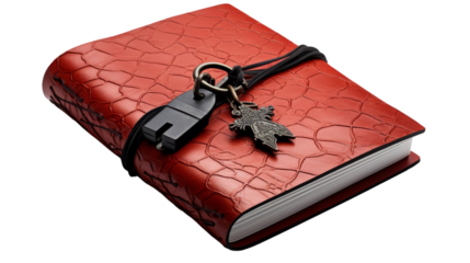 A red book with a black keychain resting on top, hinting at hidden mysteries waiting to be discovered