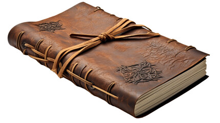 A brown leather book with a knot on the cover, mysterious and full of ancient wisdom
