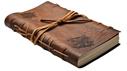 A brown leather book with a knot on the cover, mysterious and full of ancient wisdom