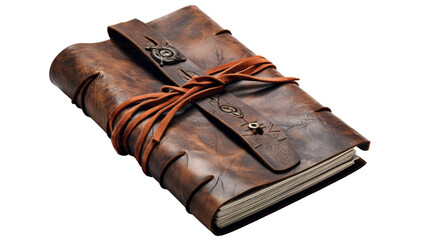 A brown leather journal adorned with a delicate knot, symbolizing creativity and knowledge
