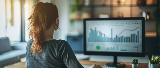 Stock trading investor, financial advisor or analyst working analysing crypto exchange market charts using computer investing money in finances market analyzing data on screen, over shoulder.