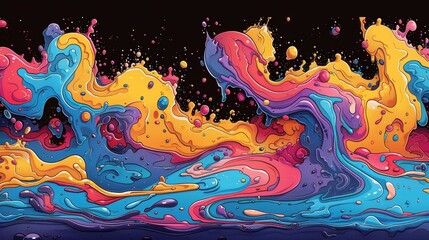 A painting of a colorful liquid flowing over the ground, AI