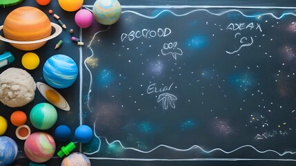  Spacethemed background with planets, stars, and chalkboard