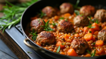 Meatballs with lentils. Generative AI