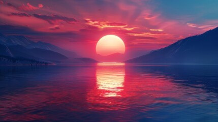 Craft an image depicting a serene sunset blending into dusk