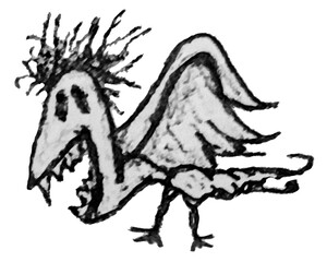 Fototapeta premium Creepy bird isolated pencil drawing