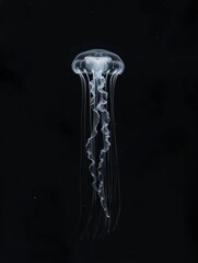A single jellyfish floating in the dark sea