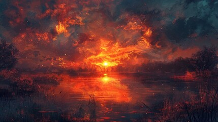 Fototapeta premium Craft an image depicting a serene sunset merging into dusk