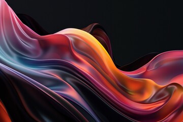 Fluid Curve Abstract: 3D Line Poster on Black Background with Soft Colors, Gradient Backdrop - High Resolution Commercial Illustration
