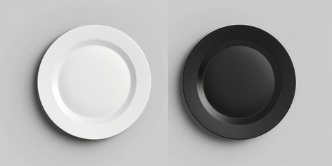 Black and white plate icon set Top view mockup of empty dinner dish for food design template