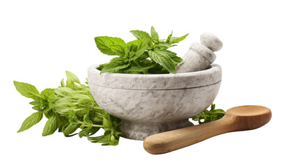 A mortar and pestle sit atop a white background, ready for use in grinding and mixing substances