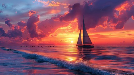 Craft an image depicting an idyllic sunset seascape
