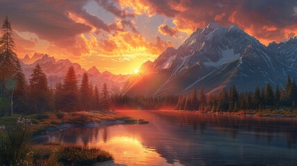 Craft an image depicting an idyllic sunset