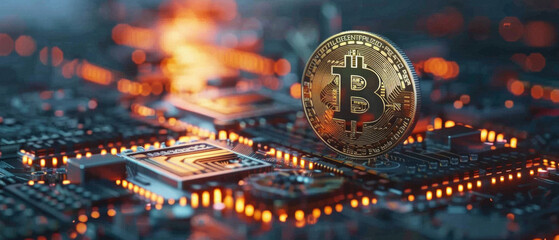 Bitcoin crypto currency gold coins as digital cryptocurrency symbol stock financial exchange business market trade charts. Btc blockchain future payments, investment technology background .